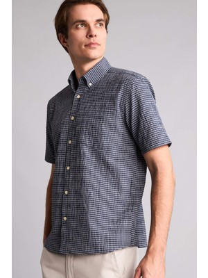 DeFacto Regular Fit Polo Yaka Kareli Krinkıl Kumaş Kısa Kollu Gömlek H5767AX26SM