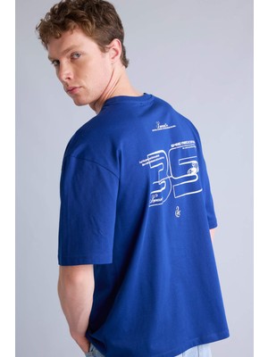 DeFacto Boxy Fit Bisiklet Yaka Slogan Sırt Baskılı Kısa Kollu Tişört H7481AX26HS