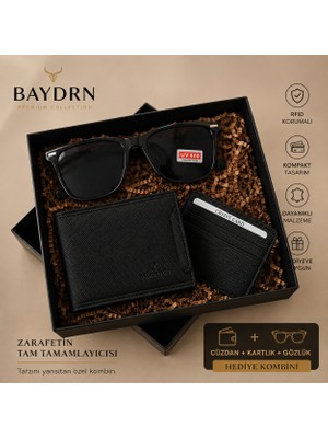 Baydrn Premium Erkek Hediye Seti - Cüzdan, Kartlık ve UV400 Gözlük Kombini