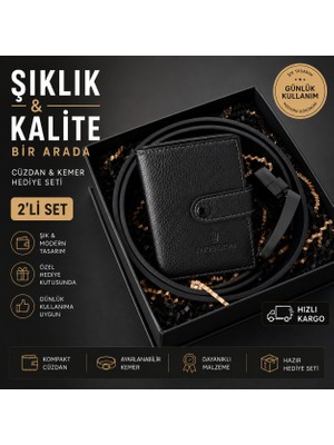 Baydrn Premium Erkek Hediye Seti - Akordiyon Mekanizmalı Cüzdan & Çift Taraflı Kot Kemeri