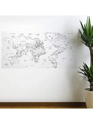 Yazılabilir Dünya Haritası: Manyetik Duvar Stickerı, 110 x 56 cm
