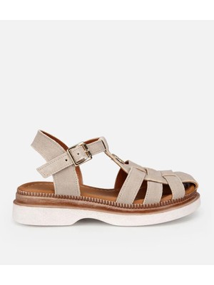 Hotiç 01SAH320620A310 KADIN Süet Deri Bej Comfort Düz Sandalet