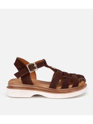Hotiç 01SAH320620A480 KADIN Süet Deri Kahverengi Comfort Düz Sandalet