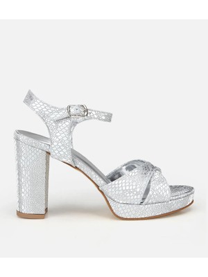 Hotiç Kadın Saten Metalik Lame Yüksek Topuklu Sandalet