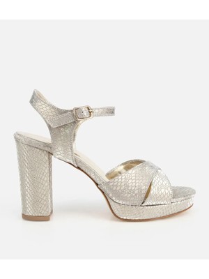 Hotiç 01SAH320990A540 KADIN Saten Metalik Gold Yüksek Topuklu Sandalet