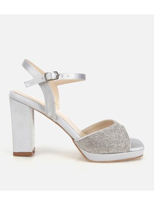Hotiç 01SAH321030A210 Kadın Lame Taş Detaylı Topuklu Sandalet 39 Numara Suni Deri Platform Tasarım