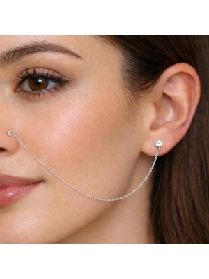 Yvz Store Gümüş Zincirli Burun Piercingi Küpe