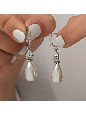 Yvz Store 925 Ayar Gümüş Damla Inci Kadın Küpe