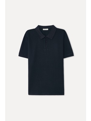 Mudo Kadın Lacivert Jakarlı Polo Yaka T-Shirt