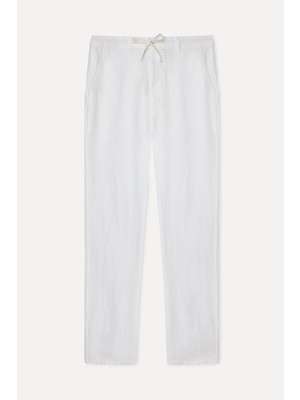 Mudo Erkek Beyaz Straight Fit Keten Pantolon