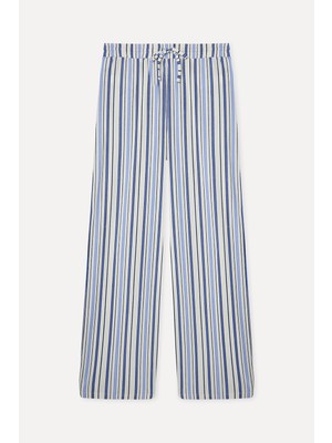Mudo Kadın Ekru Çizgili Straight Fit Pantolon