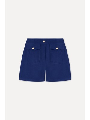 Mudo Kadın Lacivert Comfort Fit Çift Cepli Şort