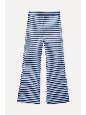 Mudo Kadın Mürdüm Çizgili Flare Fit Pantolon