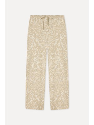 Mudo Kadın Bej Desenli Beli Bağlamalı Wide Leg Pantolon