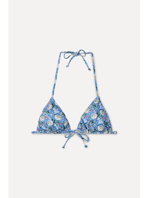 Mudo Kadın Mavi Desenli Bağlamalı Üçgen Bikini Üstü