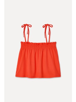 Mudo Kadın Kırmızı Loose Fit Büzgülü Kolsuz Bluz