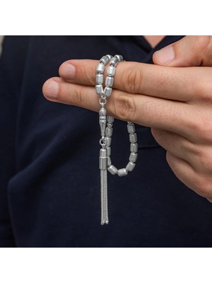 Yvz Store Gümüş Kapsül Kesim Çizgili Erkek Tesbih