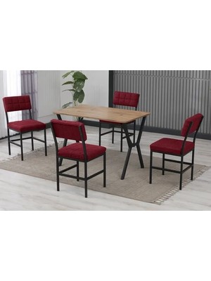Vivense Nova Mutfak Masa Takımı, 4 Sandalye, Ceviz, 110X70 Cm, Bordo