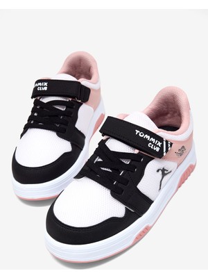 Tonny Black Çocuk Unisex Siyah Pudra Rahat Kalıp Ortopedik Cırtlı Sneaker