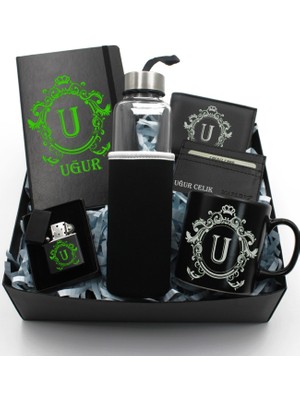 As Gift Kişiye Özel Baskılı Ajanda Defter & Siyah Kupa & Cüzdan & Kartvizitlik & Cam Suluk & Zippo Tarzı Çakmak & Tükenmez Kalem Hediye Seti