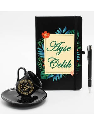 As Gift Kişiye Özel Ajanda Defter & Siyah Fincan & Roller Kalem Hediye Seti
