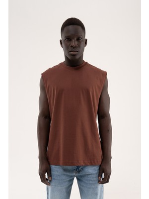 Machinist Erkek Oversize Bisiklet Yaka Basic Atlet Çikolata