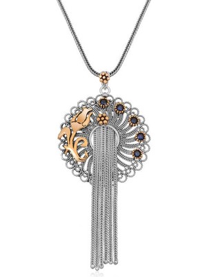 Yvz Store 925 Ayar Gümüş Telkari Mavi Taşlı Kadın Gümüş Kolye