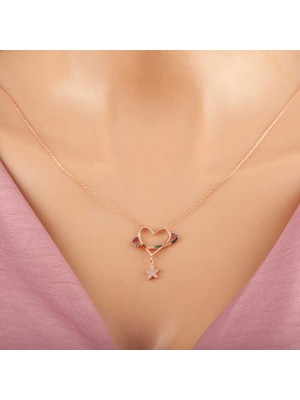 Yvz Store 925 Ayar Gümüş Rose Kalp Yıldız Kadın Kolye