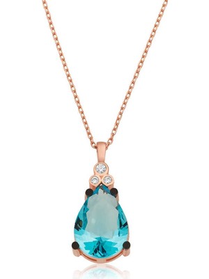 Yvz Store 925 Ayar Gümüş Mavi Topaz Damla Kadın Kolye