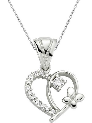 Yvz Store 925 Ayar Gümüş Kalpli Kadın Gümüş Kolye