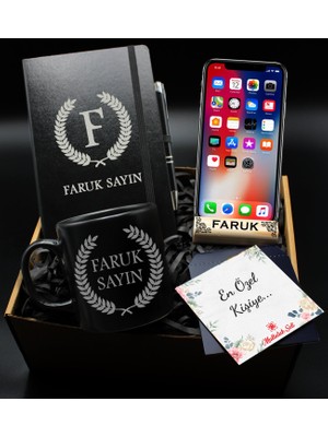 As Gift Kişiye Özel Ahşap Telefon Tutacağı & Ajanda Defter & Kupa Bardak & Tükenmez Kalem Hediye Seti