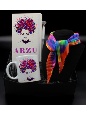 As Gift Kişiye Özel Baskılı Beyaz Ajanda & Beyaz Kupa Bardak & Fular & Tükenmez Kalem Hediye Seti