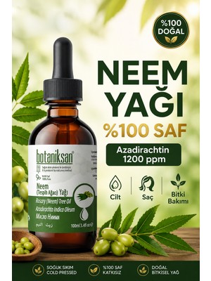 Botaniksan Neem Yağı 100ml - Tesbih Ağacı Soğuk Sıkım, Cilt & Saç & Bitki Bakımı İçin %100 Saf
