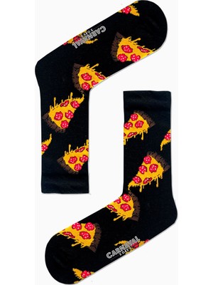 Carnaval Socks Siyah Pizza Dilim Desenli Renkli Çorap