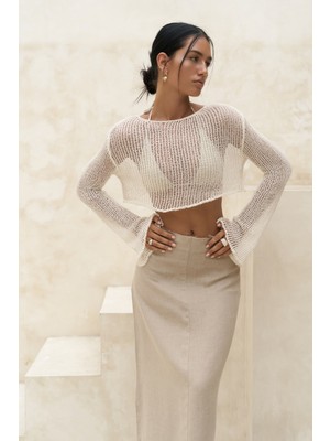 Bohemai Daisy Ekru İnce Triko Crop