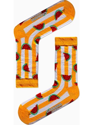 Carnaval Socks Turuncu Şeritli Karpuz Desenli Renkli Çorap