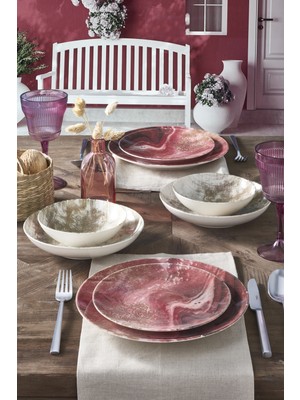 GÜRAL PORSELEN Camelia 24 Parça 6 Kişilik Bone Yemek Takımı - 1528