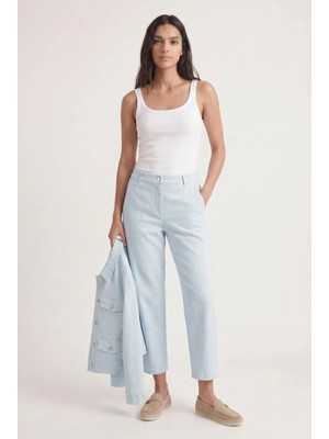 Masha Kate Düz Kesim Crop Denim Pantolon