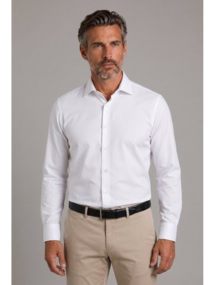 Bisse Beyaz Regular Fit Cepsiz Klasik Uzun Yaka Saten Gömlek GMKLS252186_D01