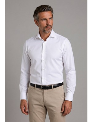 Bisse Beyaz Regular Fit Cepsiz Klasik Uzun Yaka Saten Gömlek GMKLS252187_D01