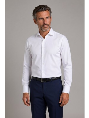 Bisse Beyaz Regular Fit Pamuk Cepsiz Klasik Uzun Yaka Saten Gömlek GMKLS252195_D01