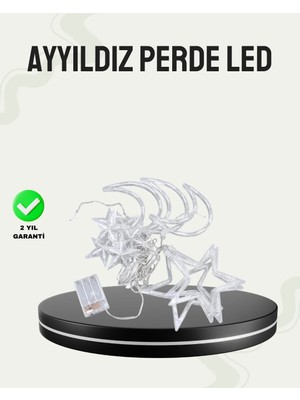 Elif Asya Ceyiz Tekstil Prizli Yıldız Ay Perde LED Işık Ev ve Organizasyon Dekoru