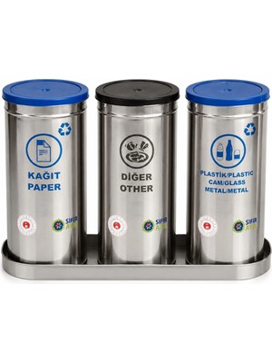 Mergen Metal 3’lü Paslanmaz Çelik Geri Dönüşüm Çöp Kovası