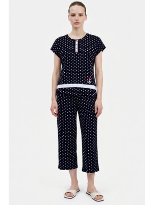 Sementa Puantiyeli Kapri Pijama Takım - Siyah