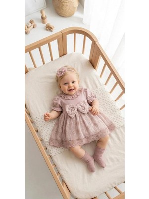Miniday Baby Kız Bebek Mevlütlük Yazlık Elbise Bandanalı Dantelli Yeni Doğan Hastane Çıkışı Gelinlik Abiye 4024G