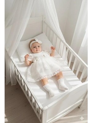 Miniday Baby Kız Bebek Mevlütlük Elbise Yazlık Bandanalı Dantelli Yeni Doğan Hastane Çıkışı Gelinlik Abiye 4017