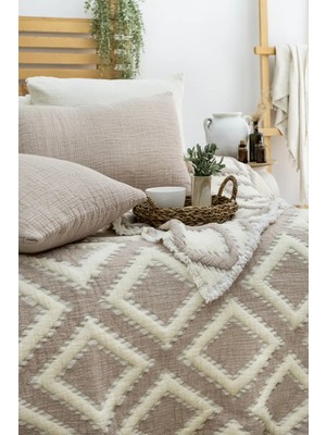 Colezium Şaheser Home Collection  Müslin Yatak Örtüsü Seti Çift Kişilik Sonia Bej
