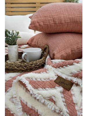 Colezium Şaheser Home Collection  Müslin Yatak Örtüsü Seti Çift Kişilik Sonia Kiremit