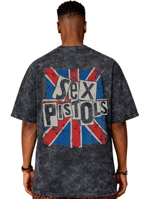 Sevbano Sex Pistols Rock Metal Müzik Grubu Sırt Baskılı Unisex Oversize Eskitme Yıkamalı Tişört