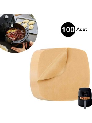 TeknoKapsül 100 Adet Air Fryer Pişirme Kağıdı Tek Kullanımlık Su Geçirmez Yapışmaz Deliksiz Düz Kare Model